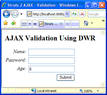 AjaxValidation頁面輸出